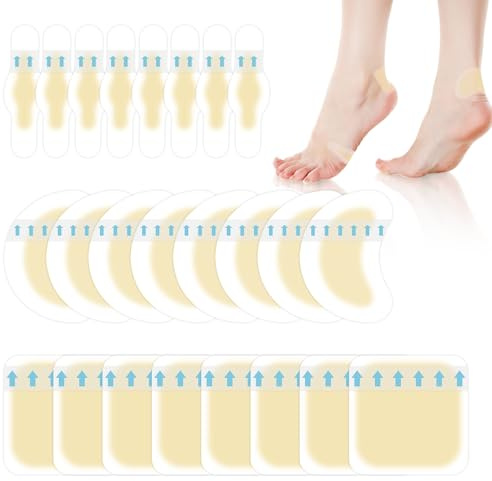 lasuroa 24 Vendajes de Gel para Pies, Tres Estilos Almohadillas de Gel Pies Vendajes Hidrocoloides Impermeables para Protección y Amortiguación del Talón y la Punta