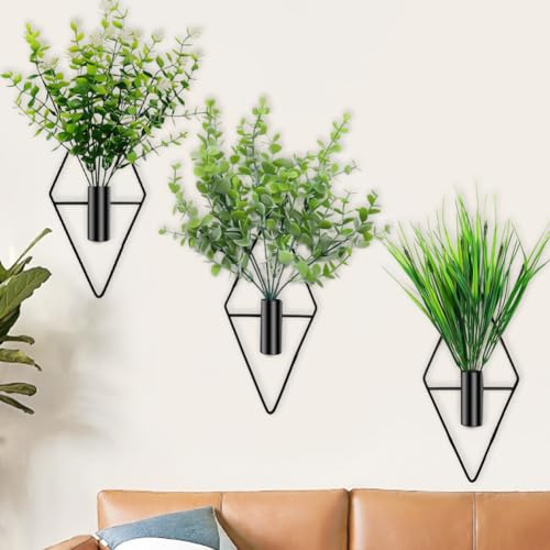 Ruioomeep Wandvasen in Diamant Form mit Künstlich Wasserpflanzen Metall Blumenampel,Künstliche Hängepflanzen mit Töpfen für Pflanzen Innen Geometrisch Modern Blumentopf zum Hängen(3 Stück)