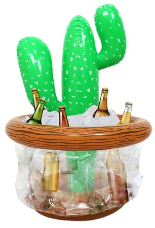 Inflatable Cactus Pool Cooler, Floating Ice Bucket Drink Holder for Summer Parties, Fiesta or Beverage Station, Fun Decoration for Beach or Backyard Bbq, 19.29x28.35 Inches