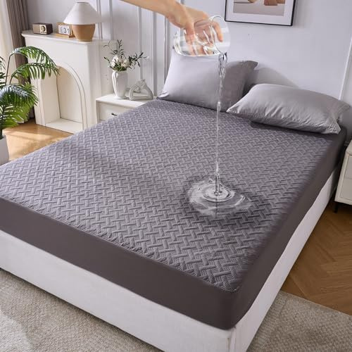 KLOVARIS Queen Mattress Protector Waterproof - Ultrasonic Noiseless Mattress Pad with Reinforced TPU Backing, Breathable Bed Cover Fit 6-18 Deep Pocket for Potty Training, Pets & Night Sweats, Gray