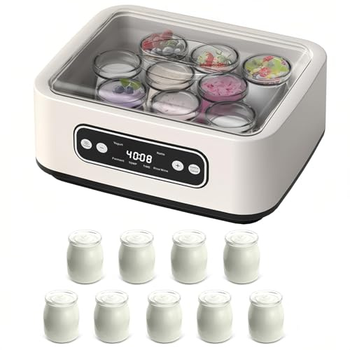Genérico Yogurtera De 1600 Ml, 9 Frascos De Vidrio con Temperatura Ajustable, Pantalla LCD Totalmente Automática, Yogur Probiótico Saludable, Diseño Multifuncional Y Compacto
