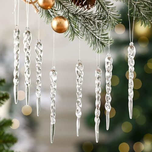 HERZONE 36pcs Christbaumschmuck eiszapfen Anhänger Acryl Weihnachtsanhänger Christsbaumschmuck Weihnachten Deko für Weihnachtsbaum (A-transparent)