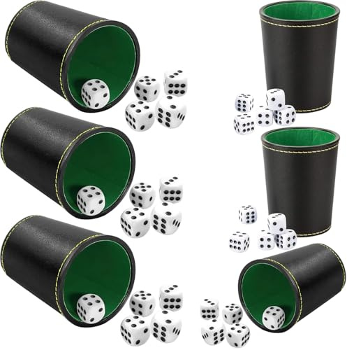 Mockotta Schocken Set,Würfelbecher 6 Stück Würfelbecher Leder mit 36 Schocken,Robuste Acrylwürfel mit gut lesbaren Zahlen,Geeignet für Treffen mit Familie und Freunden,Campingausflüge und Spieleabende