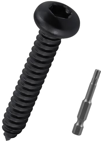 #4 x 1 (paquete de 100) Tornillos Torx de chapa de cabeza plana negro, acero inoxidable 304 (18-8), tornillos autorroscantes de cabeza redondeada para madera y metal, incluye broca