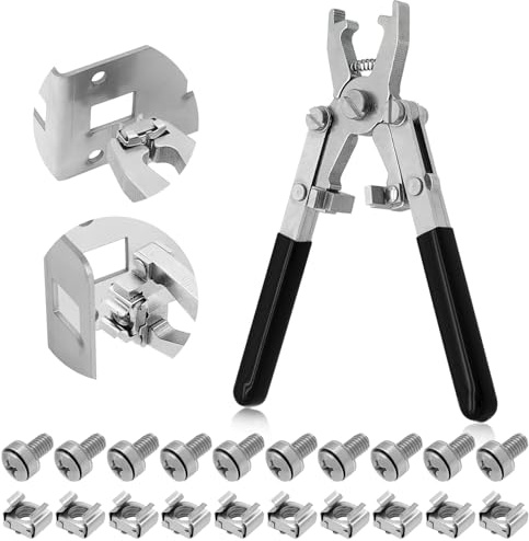Rotable Dual Head Cage Nut Tool Kit with 10 Sets M6 Silver Rack Mount Screws - Screw Install and Remove Tool for M4 M5 M6 M8 M10 - Screw Tool Kit for Server Rack, Network Cabinet, Data Center(Black)