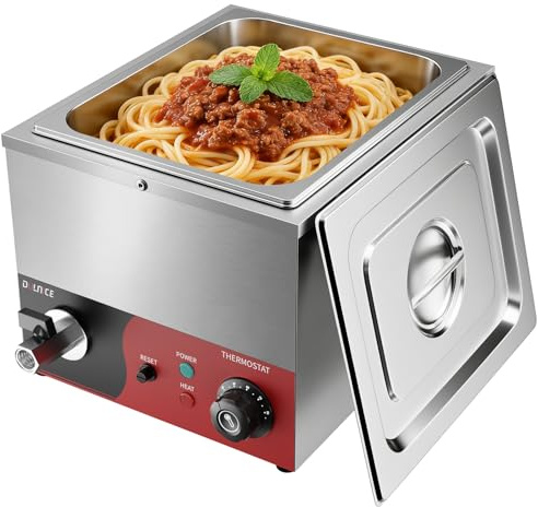 DULNICE Bain Marie électrique GN 1/2 Inoxydable avec Réinitialisation, 600W | Buffets Chauffe-Plats Electrique Professionnel avec Température 30 à 85℃, Robinet de vidange, pour Restauration