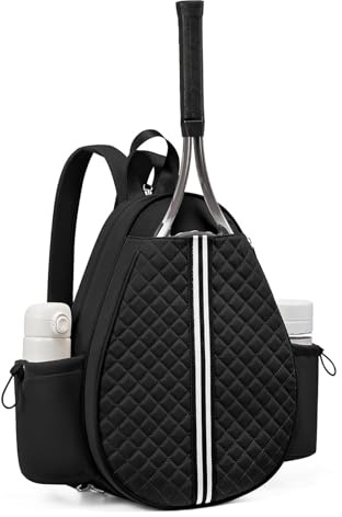 doorslay Professional Tennis Backpack, Quilted Tennis Racket Bag Backpack Racket Holder, Water Bottle Slot for Women, Shoe Compartment, Fence Hook for Women Racquet, Paddles, Badminton (Black)