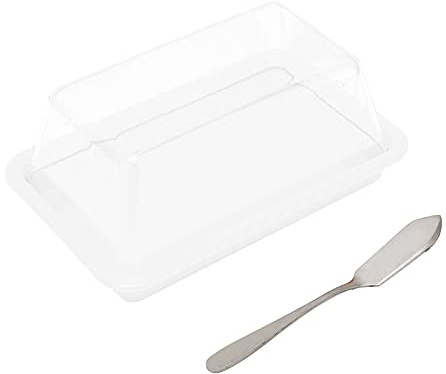 Alomejor Alomejor Caja de Almacenamiento de Mantequilla de Plástico Contenedor de Queso para Refrigerador con Tapa y Cuchillo, Diseño Clásico para Suministros de Cocina, PP+PC,