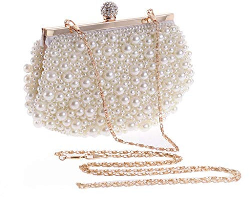 JOYKK Stilvolle Damen Perlen Handtasche Abend Party Braut Clutch Bag Prom Hochzeit Brieftasche - Weiß