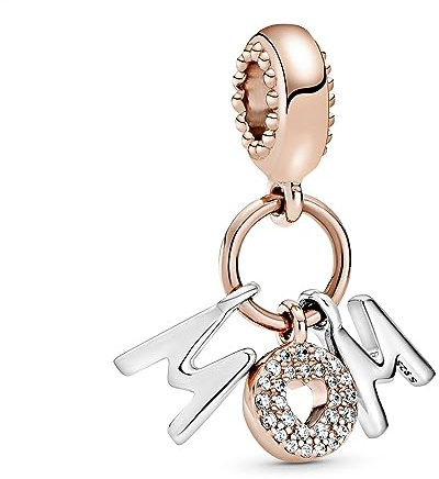 PANDORA „Mum“ Buchstaben Charm-Anhänger mit Sterling-Silber und 14 Karat rosévergoldete Metalllegierung und Cubic Zirkonia Steinen Moments Collection