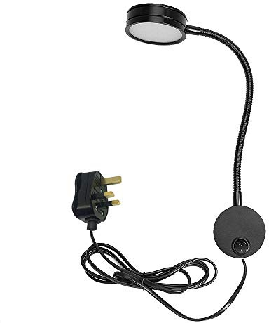 Youngine 5W UK Plug Reading Lamp, Flexible Gooseneck 5W LED Wall Mounted Bedside Light with ON/Off Switch and Plug for Bedroom Hotel Workbench Studio (Black Warm White)