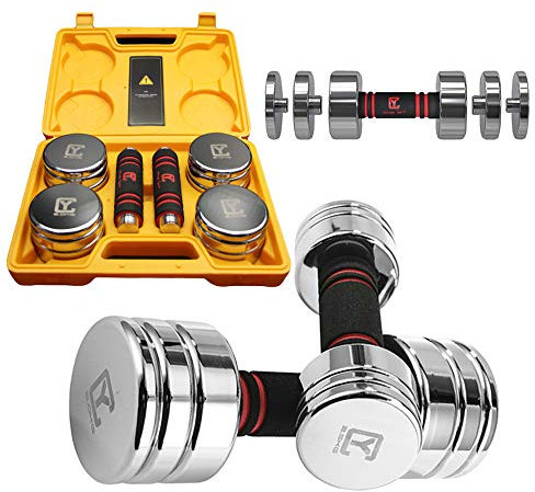 AKT 15KG / 20KG Hantel Set (1 Paar) - 100% Stahl Thread Lock Design Galvanisieren von Spiegelhanteln mit Koffer zum Gym Workout Bodybuilding Training,20Kg(10KgX2)