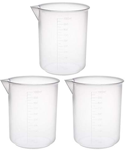 Misurino da 1000 ml in polipropilene con becher graduato in plastica trasparente per liquidi da cucina da laboratorio, 3 pezzi
