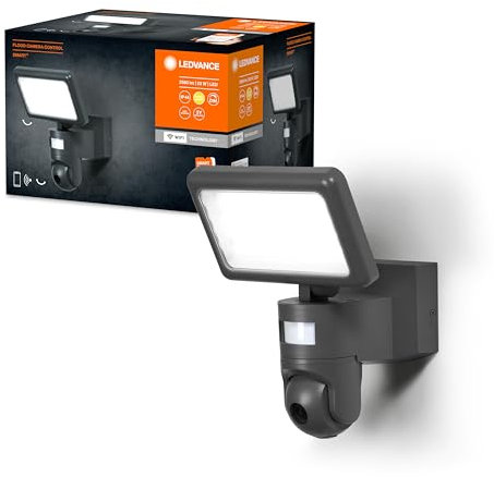 LEDVANCE Luminaire de jardin intelligent LED: adapté à mur, SMART+ FLOOD CAMERA CONTROL / 23 W, 220…240 V, Blanc chaud, 3000 K, matériau de corps: aluminum, IP44, Paquet de 1