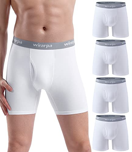 wirarpa Men's Underwear Trunks Cotton Boxers 4 Pack | Open Fly Boxer Shorts, Tagless Underpants for Men, Regular Leg Boxer Briefs