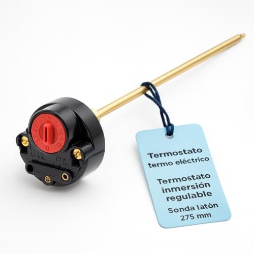RECAMBIOS DREYMA Thermostat Immersion pour chauffe-eau électrique réglable avec Reset Sonde en laiton 275 mm 230 V 16 A unipolaire compatible avec Domusa Cointra Fleck Ariston Montage sûr Remplacement