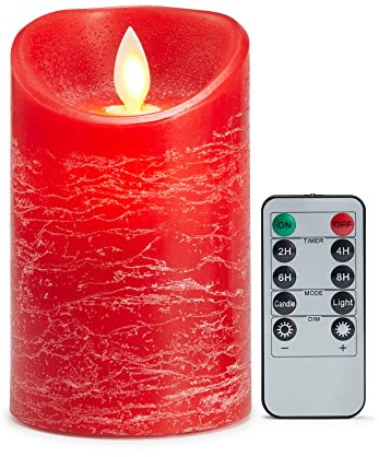 Lonkenn Rote Flammenlose LED Kerze, Batteriebetriebene Kerzen, LED Kerzen mit Fernbedienung & 24H Timer, Echtwachssäule mit Flackernder Flamme, für Weihnachten, Halloween, Party, Dekoration, 10 cm