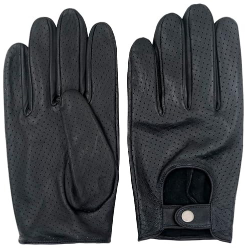 ZLUXURQ Herren Vollmaschen-Lederhandschuhe ungefüttert, weiches und dünnes italienisches Lammfell, Schwarz (Lammfell/Touchscreen), M-23 cm