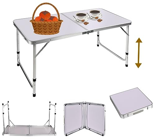 Heavy Duty Party Trestle Tisch 3.9ft/120cm justierbare Höhe Picknick Tisch Portable Outdoor Camping Tisch für Garten, Diner, BBQ, Weiß