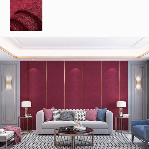 Papier Peint En Tissu De Lin Peler Et Coller Panneaux Muraux Isolation Thermique Isolation Phonique Décoration D'intérieur Pour Chambre, Salon, Cuisine, Mur (Size:65x280cm/25x110in-4roll,Color:Red)