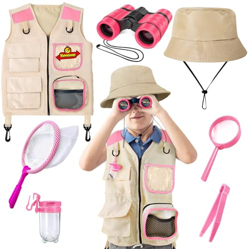 Set di esplorazione per bambini, con gilet cappello e binocolo per bambini, attrezzatura da campeggio con kit di esplorazione per coleotteri, ottimo giocattolo da