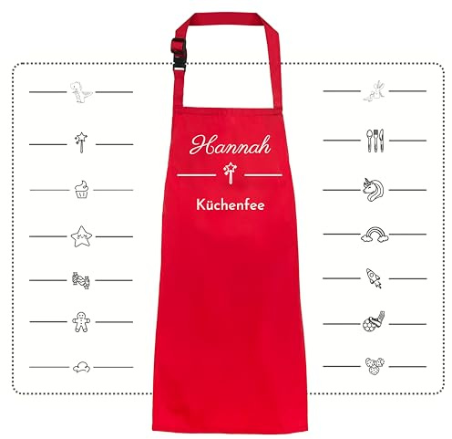 Kochschürze Kinder personalisiert mit Motiv & Wunschtext bestickt - Individuell personalisierte Kinderschürze wasserfest als besonderes Geschenk