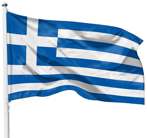 PHENO FLAGS Bandiera Grecia 90x150cm – greca – resistente alle intemperie con occhielli in ottone - 100% poliestere - cuciture doppie robuste e colori vivaci – ideale per gli amanti delle bandiere