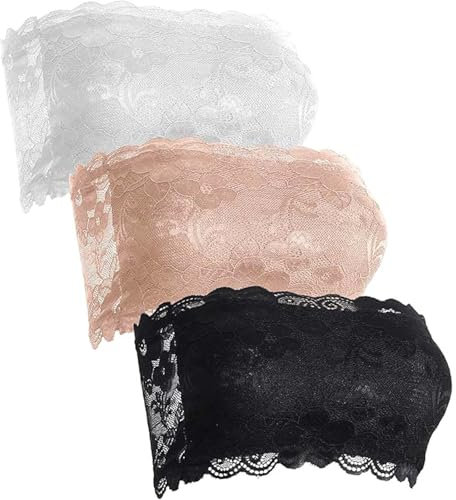 SZSMW 3 Pezzi Top Pizzo - Reggiseno A Fascia - Top Pizzo Donna - Adatto per L'Abbinamento con Giacca,Gilet,Camicia,ECC,Adatto per Le Vacanze al Mare,Viaggi di Piacere,Yoga,Danza,O Indossare da Solo