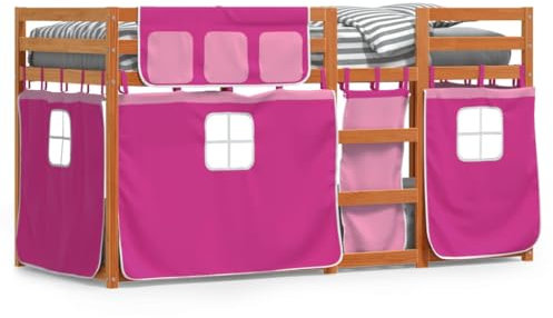 qohoio Etagenbett mit Vorhängen Rosa 80x200 cm Kinder Etagenbett Kinderbett Doppelbett Kinderhochbetten Bett Massivholz Kiefer - 3283924