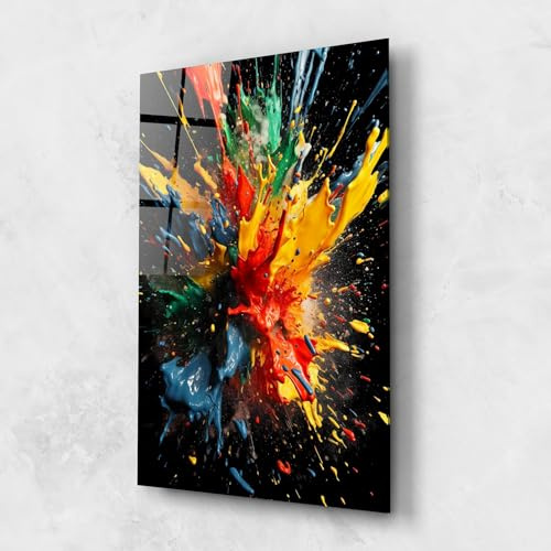 ARTHUB® Glasbild 60x80 cm, 4mm ESG | Moderne Wandbilder aus Glas für Wohnzimmer & Schlafzimmer, Wanddekoration, Wohnkultur, Abstrakte, Floating Color Splash