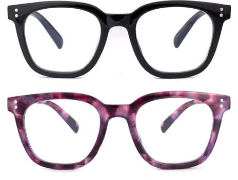 SKYWAY Occhiali da Lettura Anti Luce Blu per Donna Uomo, Montatura Grande con Cerniera a Molla, Antiriflesso/Affaticamento della Vista, 1.5 Nero/Viola Tartaruga