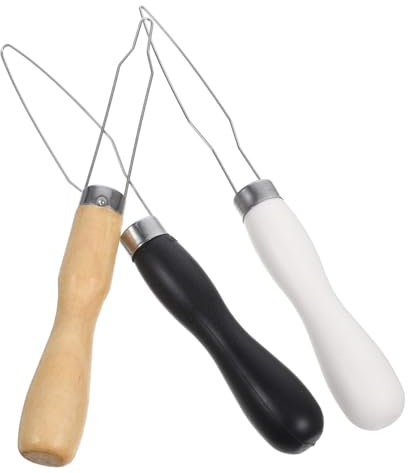 VILLCASE 3stücke Knopf Einfädler Werkzeug Knopfeinfädler Mit Holzgriff Und Edelstahl Für Manuelles Nähen DIY Projekte Und Schlaufen Drehen Kompakt Und Praktisch
