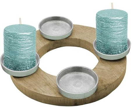 Mango adventskrans för 4 blockljus – Ø 27 cm – träljusstake, adventsljusstake med aluminium ljuscentraler – jul advent, vinterbord, dekoration, ljushållare