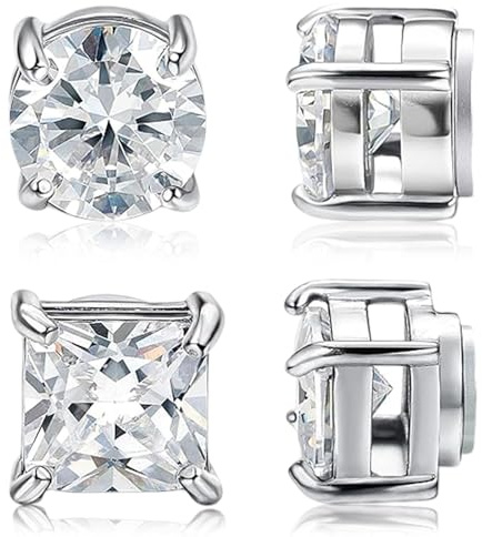 2 Pairs Stainless Steel Magnetic Earrings, Magnetic Earrings for Men, Fake Earring Non Piercing, Magnet Diamond Clip on Earring for women(Silver)