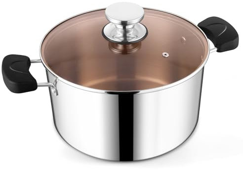 HaWare 7.7L Stainless Steel Stock Pot, 24.5cm Tri-Ply Large Stockpot for Cooking Pasta & Stewing Soup, Suit for Induction/Electric/Gas/Ceramic, Heat-Proof Handle & Clear Lid, Easy Clean