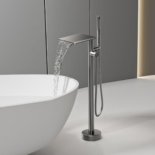 CWCQGH Freistehende Badewannen-Duschmischbatterie Grau Wasserfall-Mischbatterie Badewannenarmatur Badewannenmischbatterie mit Dusche