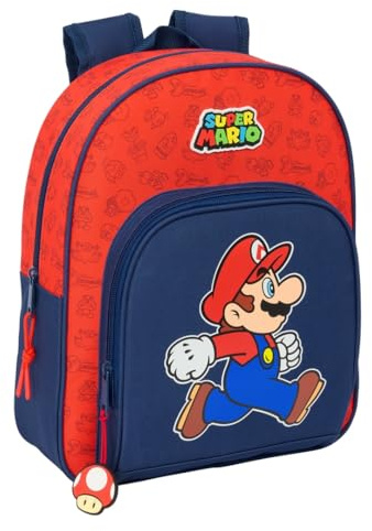 SUPER MARIO TRICK - Barnryggsäck, perfekt för barn i olika åldrar, bekväm och mångsidig, kvalitet och styrka, 28 x 10 x 34 cm, Mörkblå/röd, M, Avslappnad