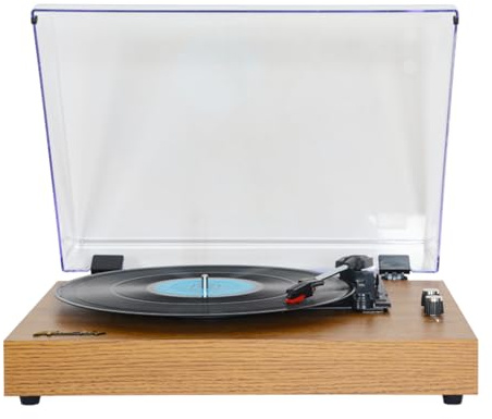 Docooler Retro-Schallplattenspieler, LP-Plattenspieler, tragbarer Plattenspieler, Vintage-Grammophon, 3-Gang-BT5.0, kabellose Lautsprecher, Line-In, Line-Out, Kopfhörerausgang