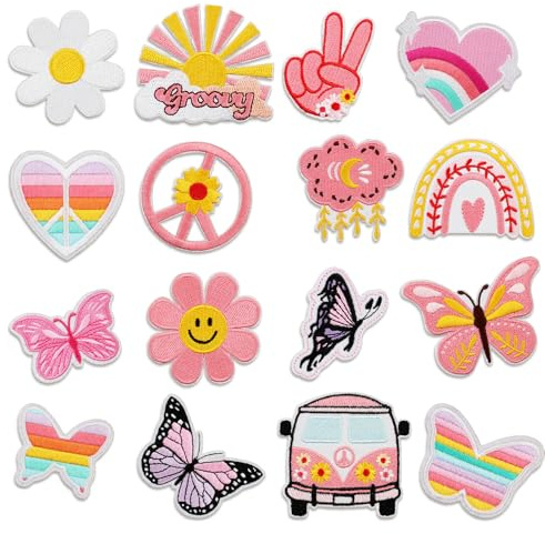 Bügelbilder für Textilien 16 Stück Bügelflicken Kinder Flicken zum Aufbügeln Schmetterling Aufnäher Patches zum Aufbügeln Geeignet für Kinder DIY T-Shirt