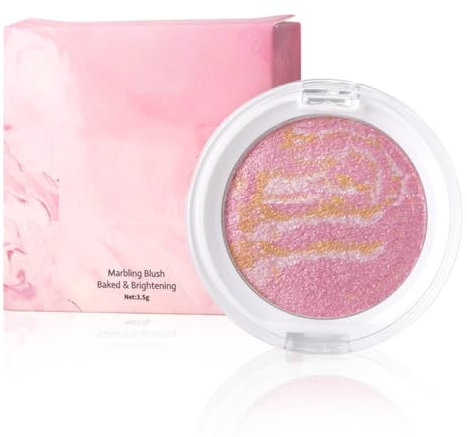 KARLOR Blush con luccichio, blush illuminante, cipria con glitter, 3 colori misti, blush illuminante in polvere perlescente, texture in marmo (01# rosa)