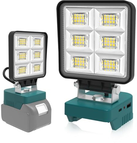 T-SUN Lampe LED Rechargeable pour Batterie Makita, 48W Projecteur de Chantier avec Charge Type C & USB, 5200LM Lampes de Travail Portable pour Garage, Camping, Chantier, l'Atelier (Sans Batterie)