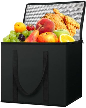 Cjytdkj Insulated Food Delivery Bag, 30L Soft Cooler Bag, Reusable Insulation Shopping Bags for Cold and Hot Food Pizza Restaurant Picnic Wine (Black)