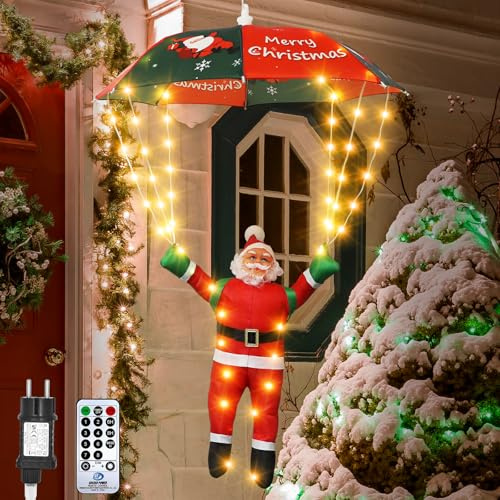 Auting LED Weihnachtsbeleuchtung Außen, 8 Modi, Timer Wasserdicht Lichterkette Weihnachten mit Stecker, LEDs Fliegender Fallschirm Weihnachtsmann Lichterkette für Innen und Außen Weihnachten Deko