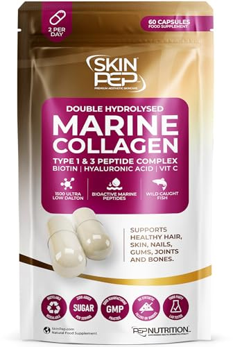 Marine Collagen Peptides (60 Capsules) | Wild Caught |1500 Daltons | Hyaluronic Acid | Vitamin C | Clean & Pure | No Fillers & Binders | Collagen Supplements for Women and Men