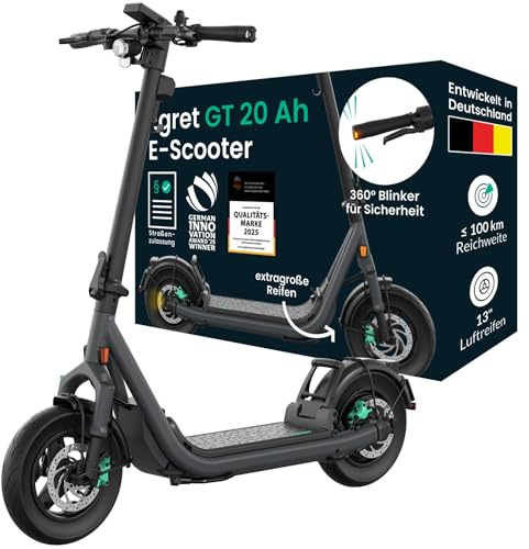 Egret GT Serie E-Scooter mit Straßenzulassung | Bis zu 100 km Reichweite & 20 km/h, 13 Luftreifen, RST Federgabel, OSRAM LED, Hydraulische Bremsen, NFC & Apple Find My, bis 150 kg Traglast (GT 20 Ah)