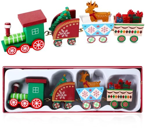 Weihnachten Zug Deko, Mini Weihnachtszug, Dekoration Holz Weihnachten Zug, Weihnachtsdeko, Holz Eisenbahn, Tischdeko für Kinder Weihnachten Neujahr Party Geschenke (B)