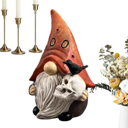Halloween Garden Gnome Statue - Horror Garden Gnome Sculpture for Patio, Resin Figure Halloween Entrance Fireplace Garden Patio Table Decoration