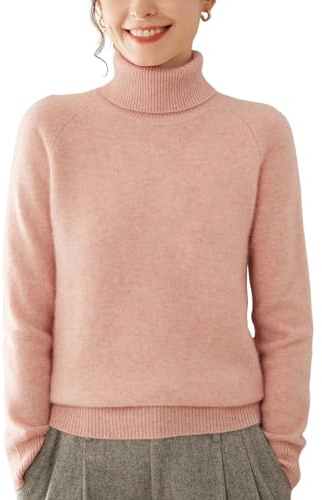 DISSA Women Cashmere Roll Neck Raglan Relaxed Jumper,Pink,14