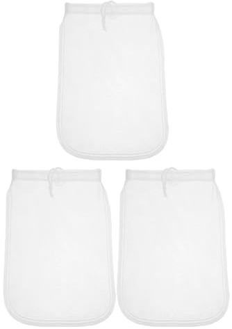 NUOBESTY Lot de 3 sachets réutilisables pour lait de noix : filtre en nylon à mailles fines de 80 microns avec cordon de serrage pour filtrer le lait de soja, le jus, le yaourt grec, le café froid