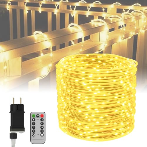 ACXIN 20m Lichterschlauch Außen mit 200 LED Lichterkette IP44 Wasserfest, Weihnachtslichterkette Außen LED Lichterkette Außen mit Fernbedienung, Lichtschlauch für Garten, Party, Hochzeit(Warmweiß)